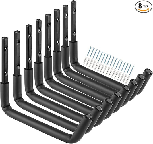 Garage Storage Ladder Hooks with 12" Jumbo Arm, 8 Pack Heavy Duty Wall Mounted Storage Hanger Utility Organizer for Bicycle, Folding Chairs, Bike and Garden Tools