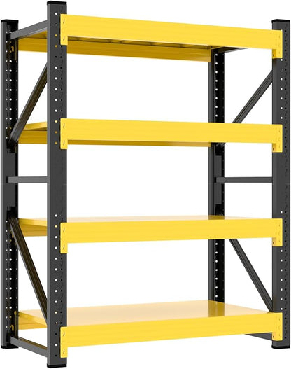 48" W Garage Storage Shelves, 3000LBS Garage Shelving Heavy Duty Adjustable Shelving Unit, 4 Tier Metal Utitly Shelves Industrial Shelving for Warehouses,Basement,Black Yellow