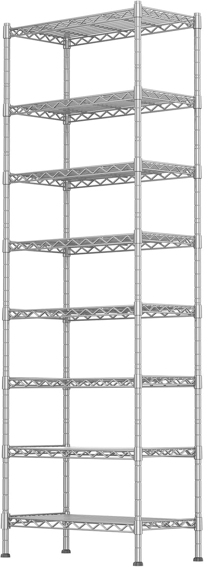 GIOTORENT 8-Wire Garage Shelving Storage Shelves, Kitchen Storage Adjustable Shelf, Metal Shelves 1600Lbs Capacity 24" W x 14" D x 72.2" H for Laundry Bathroom Pantry Closet, Silver