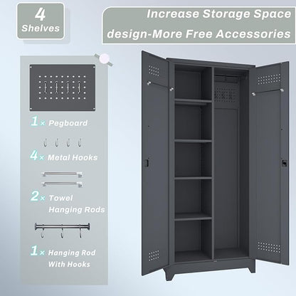 Lockable Storage Cabinet,Metal Garage Storage Cabinets with Doors,Steel Utility Closet Cabinet with Adjustable Shelves,Locking Cabinet for Home,Garage,Gray
