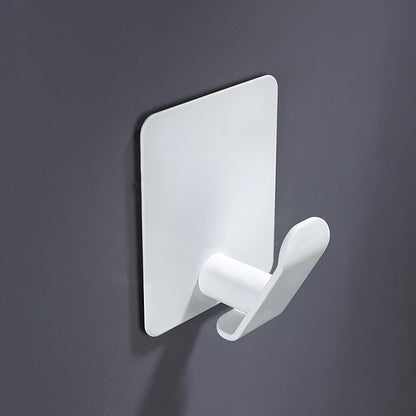 DELITON Adhesive Hooks 4 Pack - Simple White Towel Hooks for Coat, Robe and Bags, Heavy Duty Stick on Wall for Bathroom and Kitchen