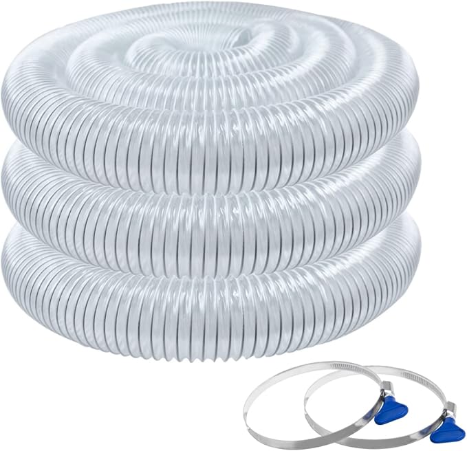 POWERTEC 4" x 20' Flexible PVC Dust Collection Hose with 2 Stainless Steel Key Hose Clamps for Table Saw, Band Saw, Planer, Jointer, Woodworking and Garage, Woodshop Dust Collection System (70244V)
