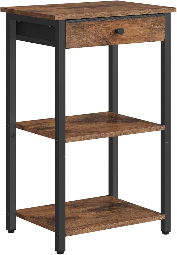 Printer Stand with Storage Drawer, 3-Tier Under Desk Printer Table, End Table for Home Office, Living Room, Bedroom, Brown