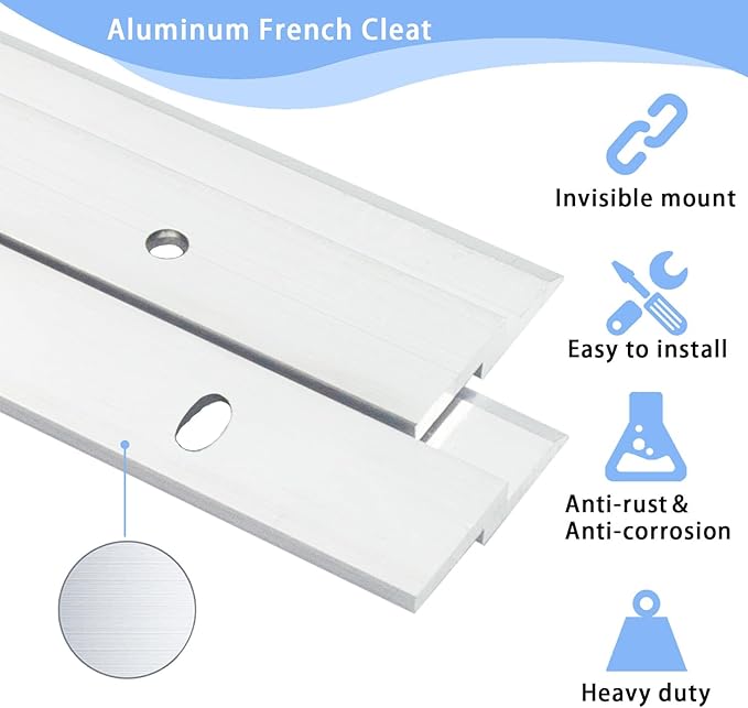 36 '' French Cleat Heavy Duty, French Cleat Hanger - Heavy Duty Aluminum Z Hanger for Hanging Picture, Mirror, Shelf, Headboard, Panel or Whiteboard ( 2 Pairs, Supports 210 lbs )