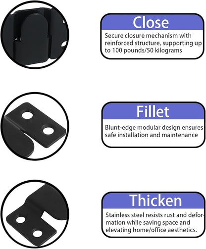 4 Pairs Stainless Steel Flush Mount Bracket Interlocking Headboard Hardware for Picture Hangers,Interlocking Heavy Duty Photo Frame Hook,Interlock Bracket Furniture Connector (Black)
