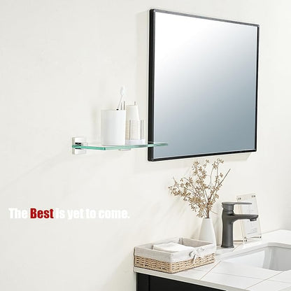 JQK Bathroom Glass Shelf, Floating Tempered Glass Shower Storage 12 by 5 inches, 304 Stainless Steel Polished Chrome Wall Mount 2 Pack, TGS201L12-CH-P2