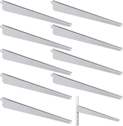10 Pack Adjustable Shelf Brackets for Double Track System Closet Organization Heavy Duty Wire Shelf Brackets(White,14.5 Inch)