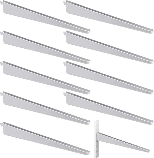 10 Pack Adjustable Shelf Brackets for Double Track System Closet Organization Heavy Duty Wire Shelf Brackets(White,14.5 Inch)