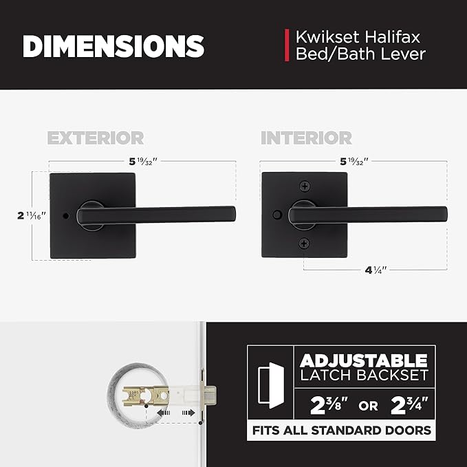 Kwikset Halifax Interior Privacy Door Handle with Lock, Door Lever for Bathroom and Bedroom, Matte Black, Reversible Keyless Turn Lock, with Microban Protection, 4 Pack