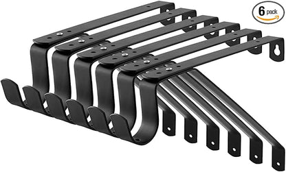 Yarssihha 6 Pack Adjustable Closet Rod Bracket, Wall Mounted Closet Shelf Bracket, Black Closet Rod Support Bracket with Screws