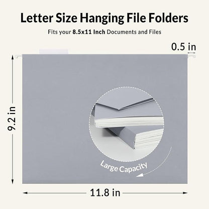 SUNEE 25 Pack Hanging File Folders, Gray Folders, Hanging File Folders Letter Size with 1/5-cut Tabs, Stay Organized for Your Home and Office Bulk File and Documents