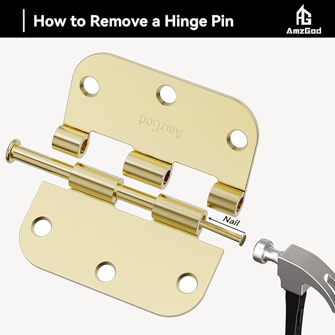 Door Hinges Polished Brass - 30 Pack Gold Door Hinges 3.5 Inch Rounded Interior Door Hinge with 5/8" Radius - 3 1/2 Inches Flat Iron Brass Hinges for Residential Standard Doors