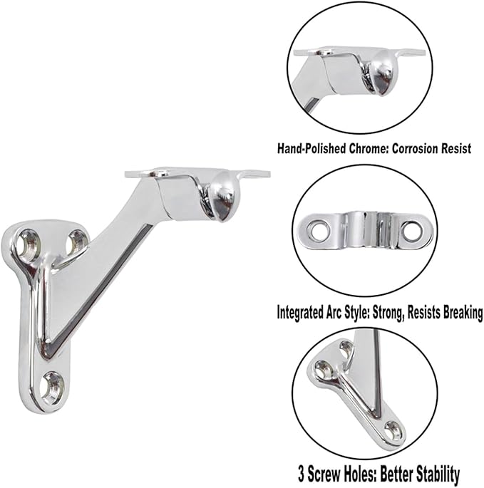 Triumph Hardware,3 Pack,3" Heavy Duty Handrail Bracket Polished Chrome,Stair Railing Bracket