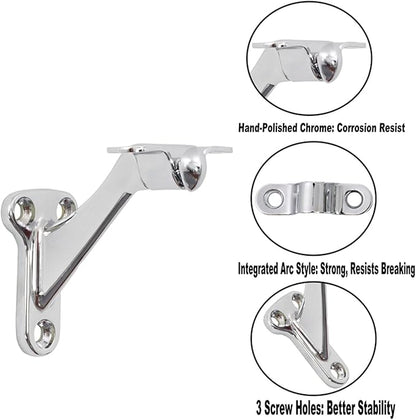 Triumph Hardware,3 Pack,3" Heavy Duty Handrail Bracket Polished Chrome,Stair Railing Bracket