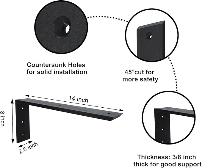 Countertop Support Bracket 4 Pack 14 inch Heavy Duty 3/8" Thick Black Granite Countertop Bracket 14"x6"x2.5" Shelf L Bracket Mantel Corbels for Quartz/Granite/Wood/Concret/Laminate Countertops