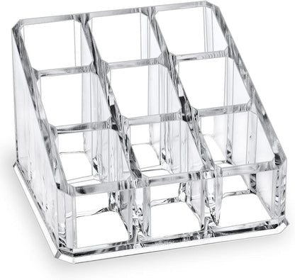 Lipstick Lip Gloss Organizer,Small Clear Acrylic Compact Essential Oil Rollerball Perfume Holder with 9 Slots