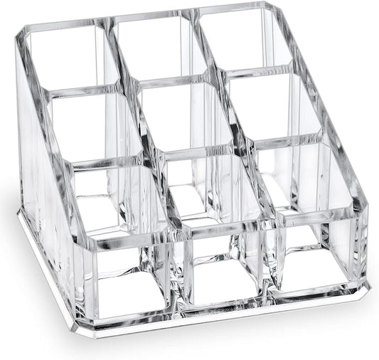 Lipstick Lip Gloss Organizer,Small Clear Acrylic Compact Essential Oil Rollerball Perfume Holder with 9 Slots