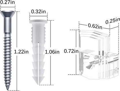 Mirror Holder Kit - 22 Crystal Clear Plastic Clips, Glass Retainer Clips, Hanging Kit with Screws and Fixed Mirror Box Door