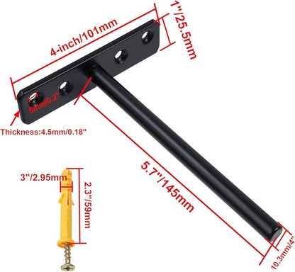 Floating Shelf Brackets 6-inch Heavy Duty Hidden Brackets Black Invisible Shelf Support for Floating Wood Shelves - 2pcs