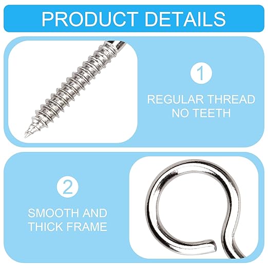Aovchei Screw Eyes Set, 240PCS 0.39" 0.59" 0.67" 0.75" 0.87" 1" 1.22" 1.5" 304 Stainless Steel Eye Screws, Heavy Duty Screw, Eye Hooks Screw Eye Bolts Eye Hooks Screw, Indoor & Outdoor