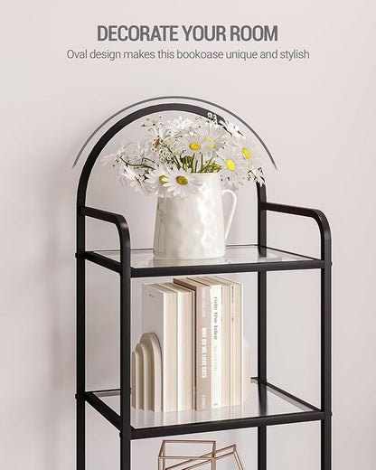 Bookcase Bookshelf, Tempered Glass Bookshelves, Slim Shelving Unit for Bedroom, Bathroom, Home Office, Steel Frame, 5 Tier Black BC05001B