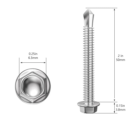 (150Pcs) #8×2" Hex Washer Head Self Drilling Screws, 410 Stainless Steel Metal SheetScrews，TEK Screws, Sheet Metal Self Tapping Screws