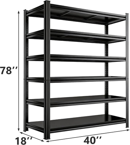 Adjustable 6-Tier Garage Shelving, Heavy Duty Steel Storage Rack, High Load Capacity, Ideal for Garage, Warehouse, or Home Organization (6-Tier 78" H x 40" W x 18" D)