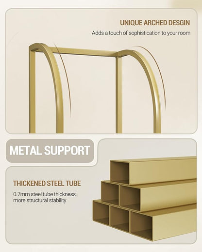 Bookshelf Bookcase Narrow Bookcase Shelf Organizer with Steel Frame for Study Living Room Bedroom Kitchen Home Office Industrial Bookshelf 6-Tier White Gold BC56013A