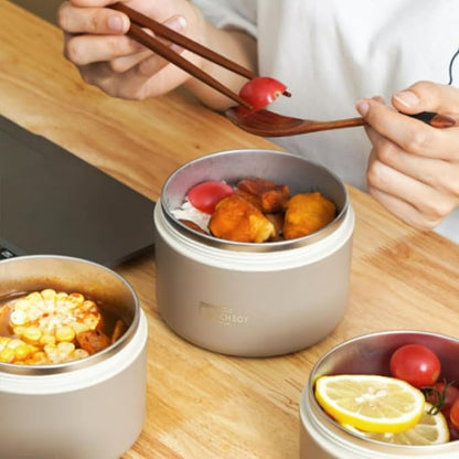 Portable Insulated Lunch Container Set, 4 Tier Separate Stackable Stainless Steel Lunch Container with Insulated Lunchs Bag, Bento Box Hot Food Lunch Containers to Microwave (Beige, 2-Tier)