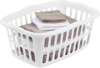 Sterilite 12-Pack Rectangular Laundry Basket, Plastic Clothes Hamper, 1.5 Bushel, White - Dirty Clothing Storage Organizer with Handles for Bedroom, Bathroom, and Closet