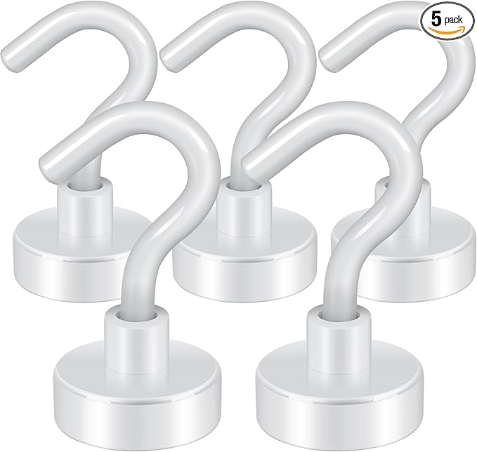Neosmuk Magnetic Hooks, Cruise Ship Essentials, 30lb+ Heavy Duty Magnetic Hooks for Cruise Cabins, Refrigerator, Grill, Hanging, and Travel | Extra Strong Must-Haves Magnet Hook,White,5 Pack