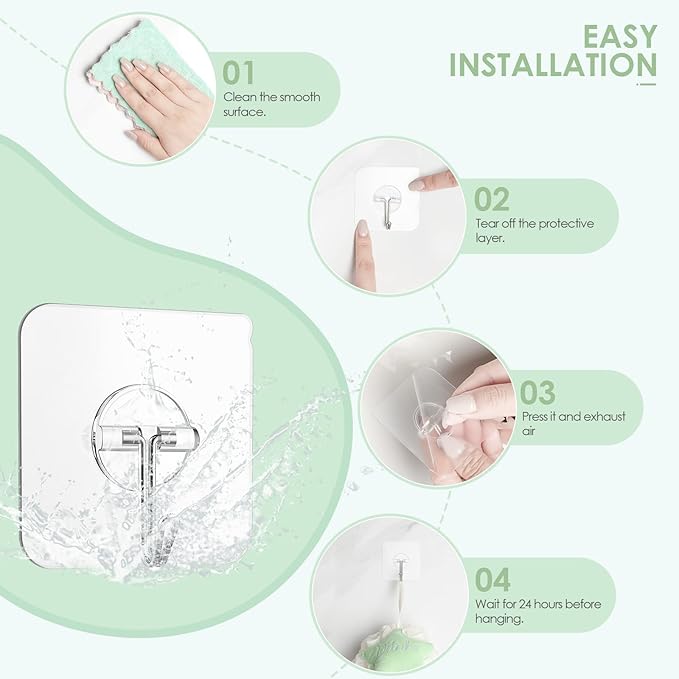 Wall Hooks for Hanging, Clear Removable Window Hooks 13 lb Stainless Steel Stick on Hooks Waterproof Self Adhesive Hooks for Shower Door Ceiling Kitchen Cabinet 10 Pack