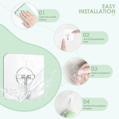 Adhesive Wall Hooks for Hanging, Clear Removable Window Hooks 13 lb Stainless Steel Stick on Hooks Waterproof Self Adhesive Hooks for Shower Door Ceiling Kitchen Cabinet 24 Pack