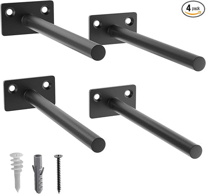 LEOPO 4-Pack 6 inch Floating Shelf Brackets, Hidden Shelf Bracket for Wood, Concealed Blind Shelving Support,Invisible Black Coated Brackets for DIY Decorative,Fit for Kitchen, Bathroom,Study Room