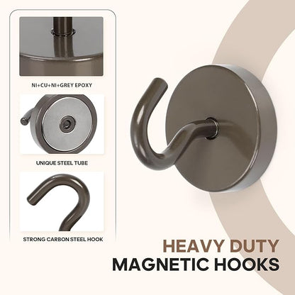 Neosmuk Magnetic Hooks, Cruise Ship Essentials, 130lb+ Heavy Duty Magnetic Hooks for Cruise Cabins, Refrigerator, Grill, Hanging, and Travel | Extra Strong Must-Haves Magnet Hook,Brown
