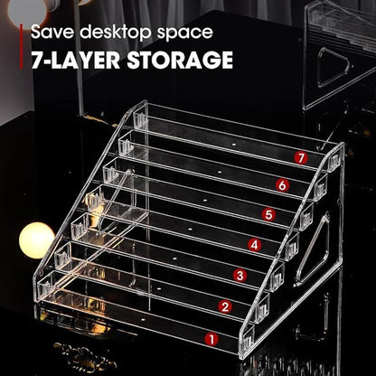 Nail Polish Organizer 84 Bottles of 7 Layers Sunglass Organizer Acrylic Display Rack Eyeglasses Storage Essential Oils Holder Makeup Organizer No Tool Needed Assembly, Clear (2 Pack)