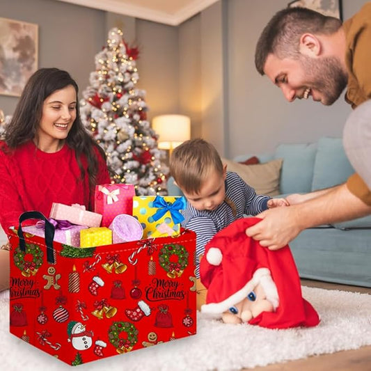 Rectangular Christmas tree Basket,Nursery Hamper,Waterproof and foldable Tree Basket Baby Storage Bin,Boy and Girls New Year decor(Red Christmas)