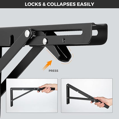 JOY DECOR 8 Inch Heavy Duty Folding Shelf Brackets, 4 Pack (2 Pairs) Collapsible Wall Mounted Brackets for Fold Down Table, Stainless Steel Folding Table Hinge, Matte Black
