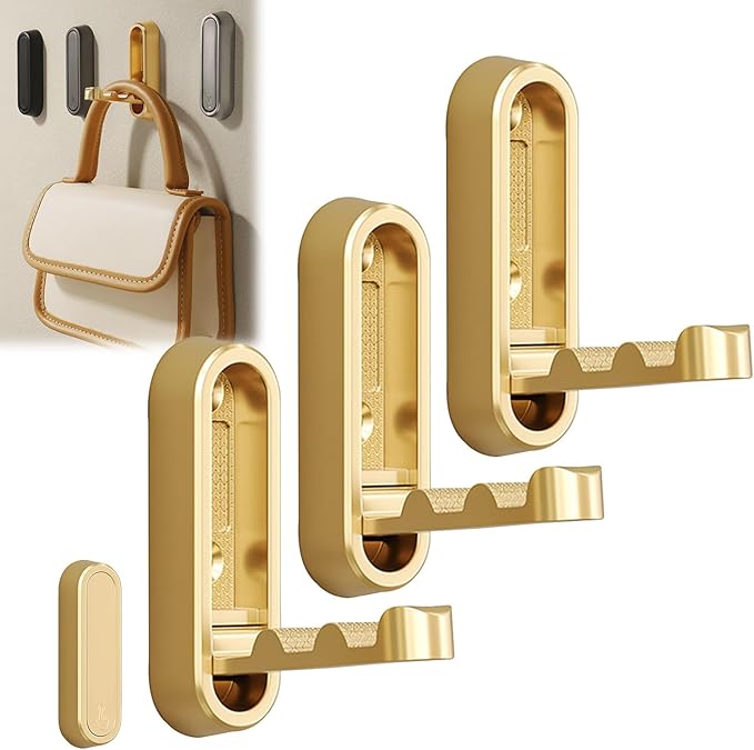 Heavy Duty Wall Hooks - 3pcs Gold, Metal, 100% Metal Composition, Modern Style, Wall, Bathroom, Shower, Coat, Towel, Holder, Robe, Purse, Garment, Hangers