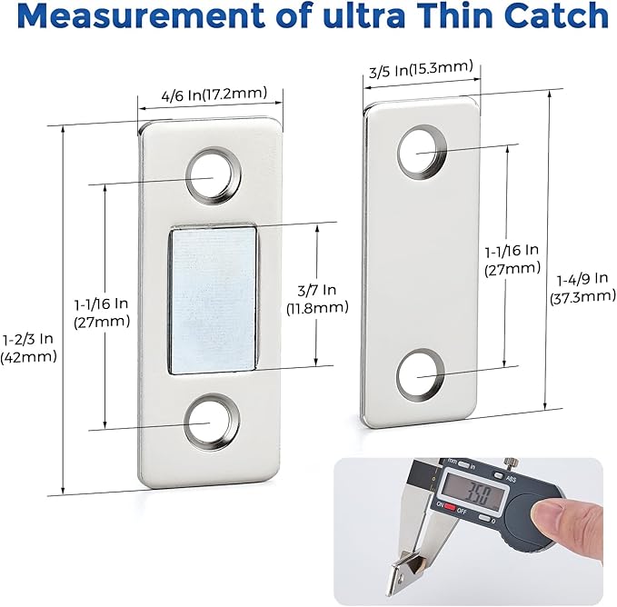 12 Pack Ultra Thin Cabinet Door Catch Stainless Steel Cabinet Magnetic Door Catch Cabinet Magnets Adhesive Drawer Latch Cabinet Magnetic Catch for Kitchen Closet Door Magnet Stick on Cupboard Wardrobe