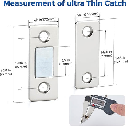 12 Pack Ultra Thin Cabinet Door Catch Stainless Steel Cabinet Magnetic Door Catch Cabinet Magnets Adhesive Drawer Latch Cabinet Magnetic Catch for Kitchen Closet Door Magnet Stick on Cupboard Wardrobe
