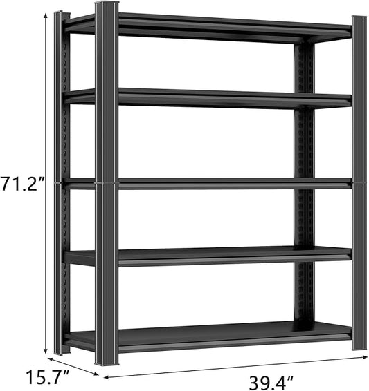 Metal Garage Shelving Unit, Heavy Duty Adjustable Storage Shelves, Steel Shelving, 3000 lbs Capacity Shelves for Heavy Tools and Equipment, 5 Tier, 39.4" Wx 15.7" Dx 71.2" H