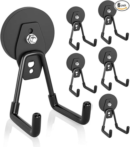 ENUODA Strong Magnetic Hooks Large Rare Earth Magnet Hooks Heavy Duty Utility Magnetic Tool Holder for Garage Organization, Van, Barn, to Hang Bag, Coat, Power Tool, Toolbox, Shovel, Broom,6 Pack
