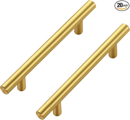 JOY DECOR 20 Pack Cabinet Handles, Gold Cabinet Pulls, 4 in Hole Center Kitchen Cabinet Handles, Stainless Steel T Bar Handles for Dresser Drawers