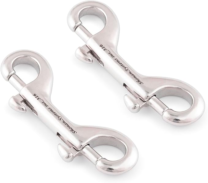 Double Ended Snap Hooks, 2 Pack Heavy Duty Double Ended Trigger Bolt Snaps, Stainless Steel 316 Marine Grade Metal Clips for Diving, Dog Leash, Feed Buckets