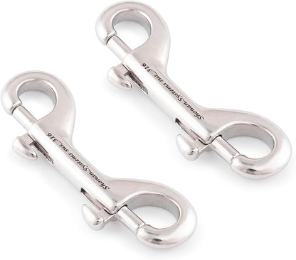 Double Ended Snap Hooks, 2 Pack Heavy Duty Double Ended Trigger Bolt Snaps, Stainless Steel 316 Marine Grade Metal Clips for Diving, Dog Leash, Feed Buckets