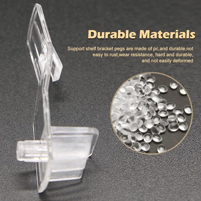 20Pcs Plastic Locking Shelf Support Peg,Easy Install Shelf Support Pin Clip,Self-Locking Bracket Clip,Clear Shelf Peg for Furniture,Shelf,Supplies,Bookshelf,Closet,Cabinet ﻿