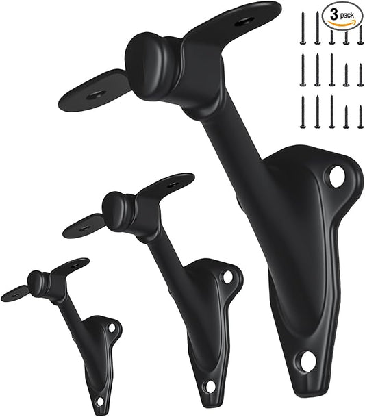 3" Stair Handrail Bracket, Light-Duty Hand Rail Brackets for Stairs, Matte Black Stair Railing Bracket, Banister Brackets for Indoor Stairs,3 Pack, HOME MASTER HARDWARE