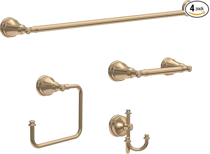 Delta Mylan 4-Piece Bathroom Set Champagne Bronze 18" Towel Rack, Toilet Paper Holder, Hand Towel Holder, Hook| Bathroom Accessory Set Towel Holder 4-Piece Hardware MYN64-CZ