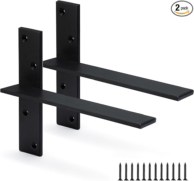 Floating Shelf Bracket 3/8" Thick Heavy Duty Shelf Brackets 2 Pack Free Hanging Countertop Support Bracket 10" Lx2.5 W Floating Wall Brackets for Cabinets, Granite, Dishwasher, Bench Seats Vanities